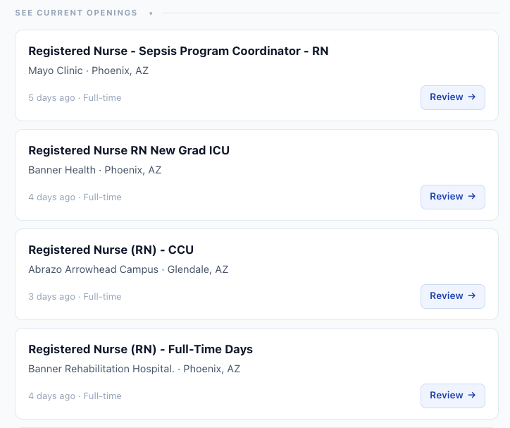 Live local job openings for the occupation in the student's metro